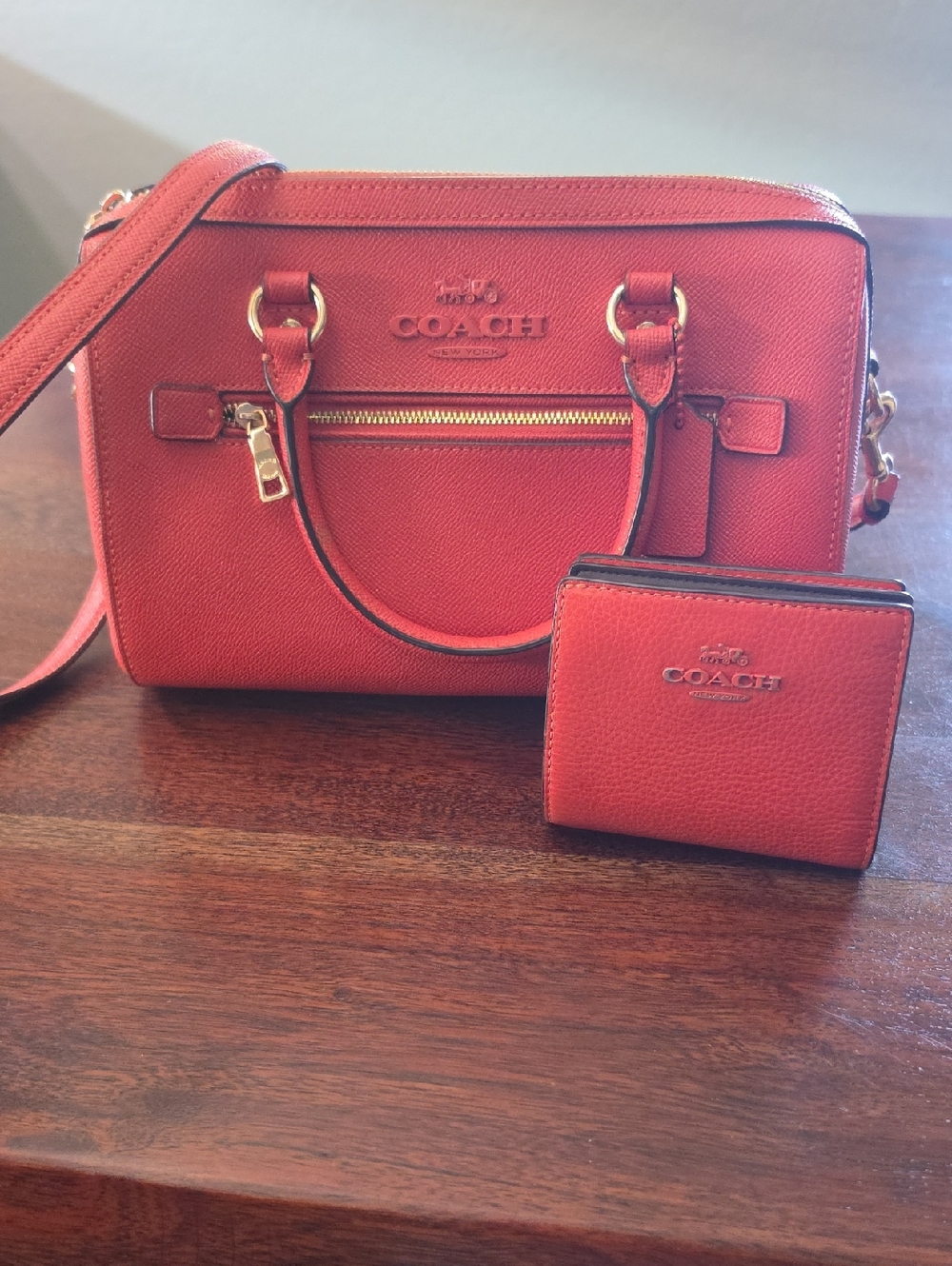COACH Red Pebbled Leather Crossbody with Matching Wallet
